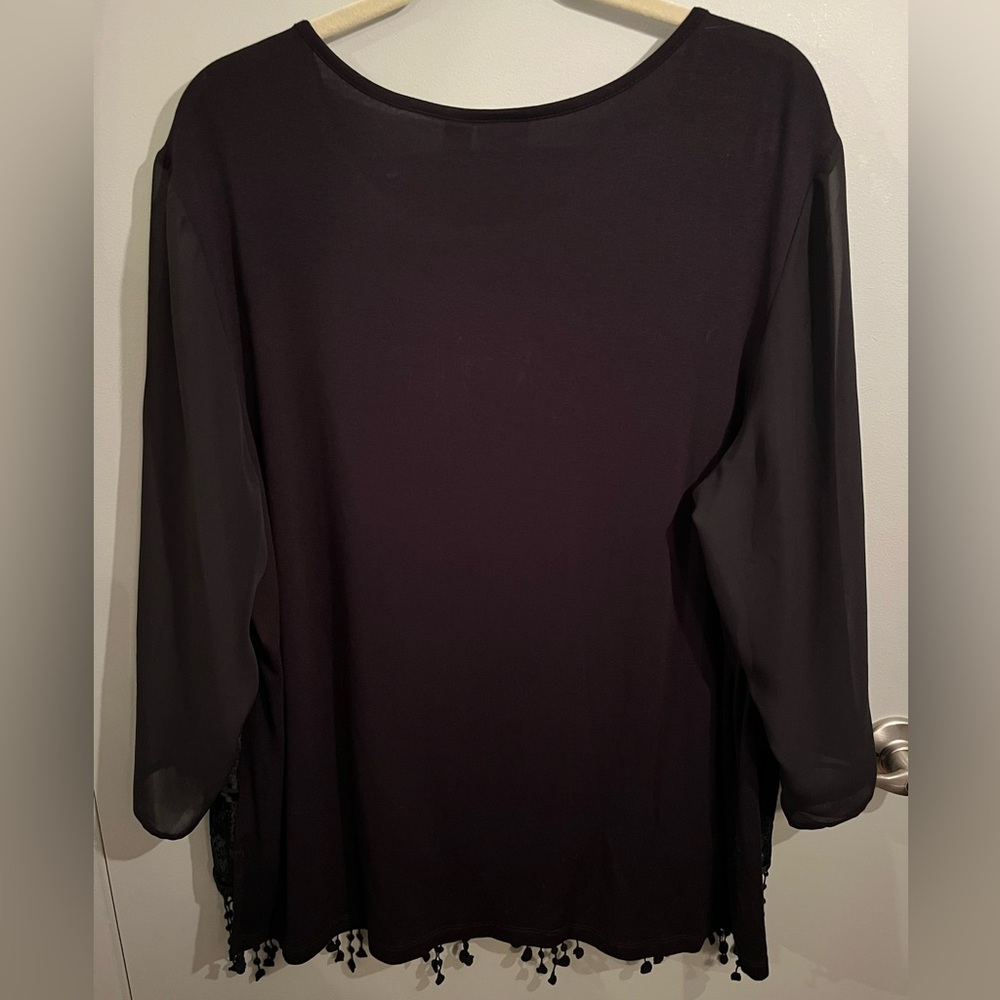 NEW Chico’s Black Velvet Beaded Hem Blouse - Picture 4 of 9